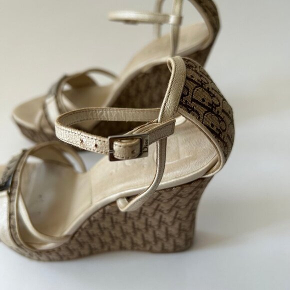 DIOR DIORISSIMO BEIGE WEDGE SANDALS - Picture 8 of 10